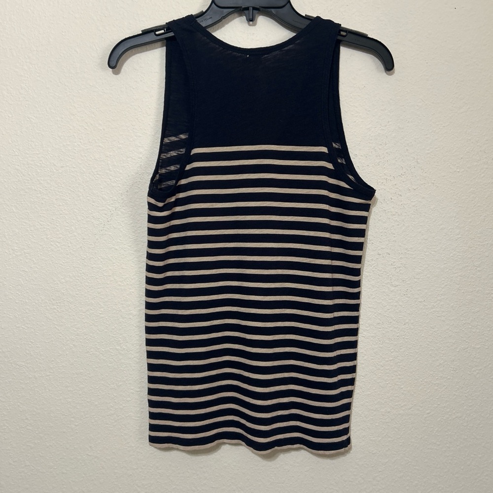 J. Crew Navy Blue and Beige Striped V-Neck Tank Top - Picture 6 of 8